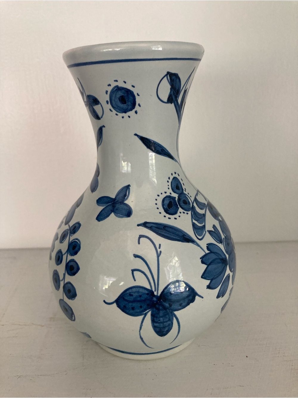 Vintage Blue and White Floral Ceramic Vase - Picture 6 of 11